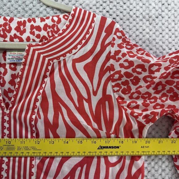 Gretchen Scott Top Womens S Orange Animal Print Tunic Pullover V-Neck 3/4 Sleeve - Picture 11 of 12